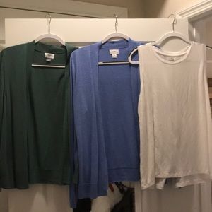 Two Cardigans (L) and white shirt (XL)
